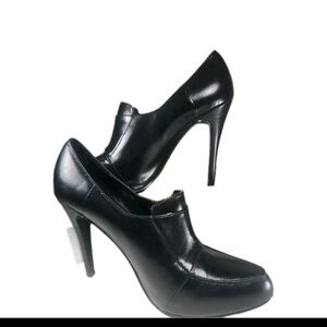 Chinese Laundry zip  Blk Leather Side Zip 4" Stiletto Pump Sz 7M Boho Y2K